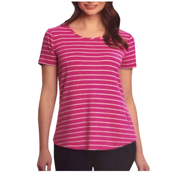 ELLEN TRACY Pink Striped Zipper Back Summer Short Sleeve Top Shirt, XXL NWT - Picture 1 of 2
